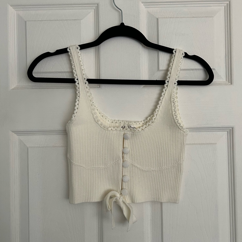 For Love & Lemons White Ivory Pointelle Knit Crop Tank Top